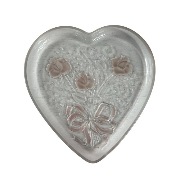 MIKASA Crystal Sweetheart Bouquet Pink Roses Heart Plate Original Box - Picture 2 of 9